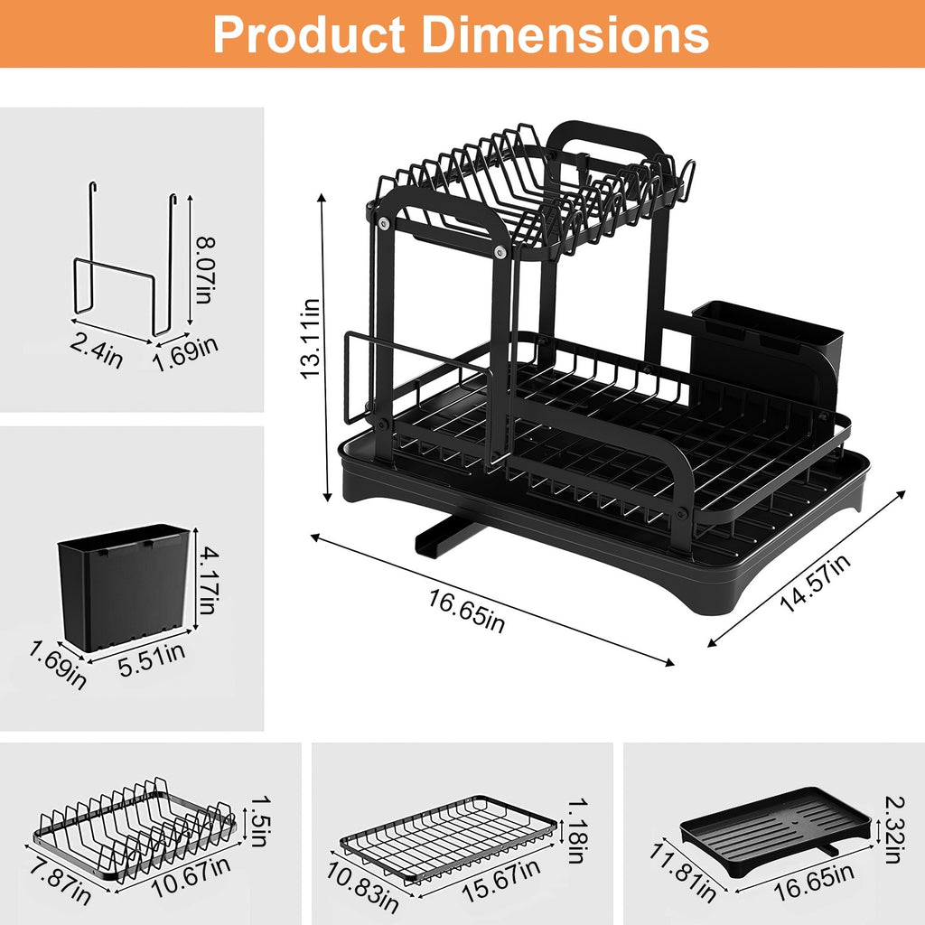 1Pc  2-Tier Dish Drying Rack For Kitchen Counter Space Saving Rustproof Dish Rack With Drainboard Detachable Kitchen Drainer Organizer Set With Utensil Holder Bowl Rack Dish Rack Chopping Board Rack