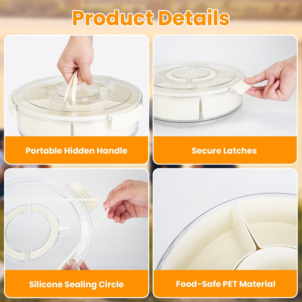 2Pcs Divided Serving Tray With Lid And Handle