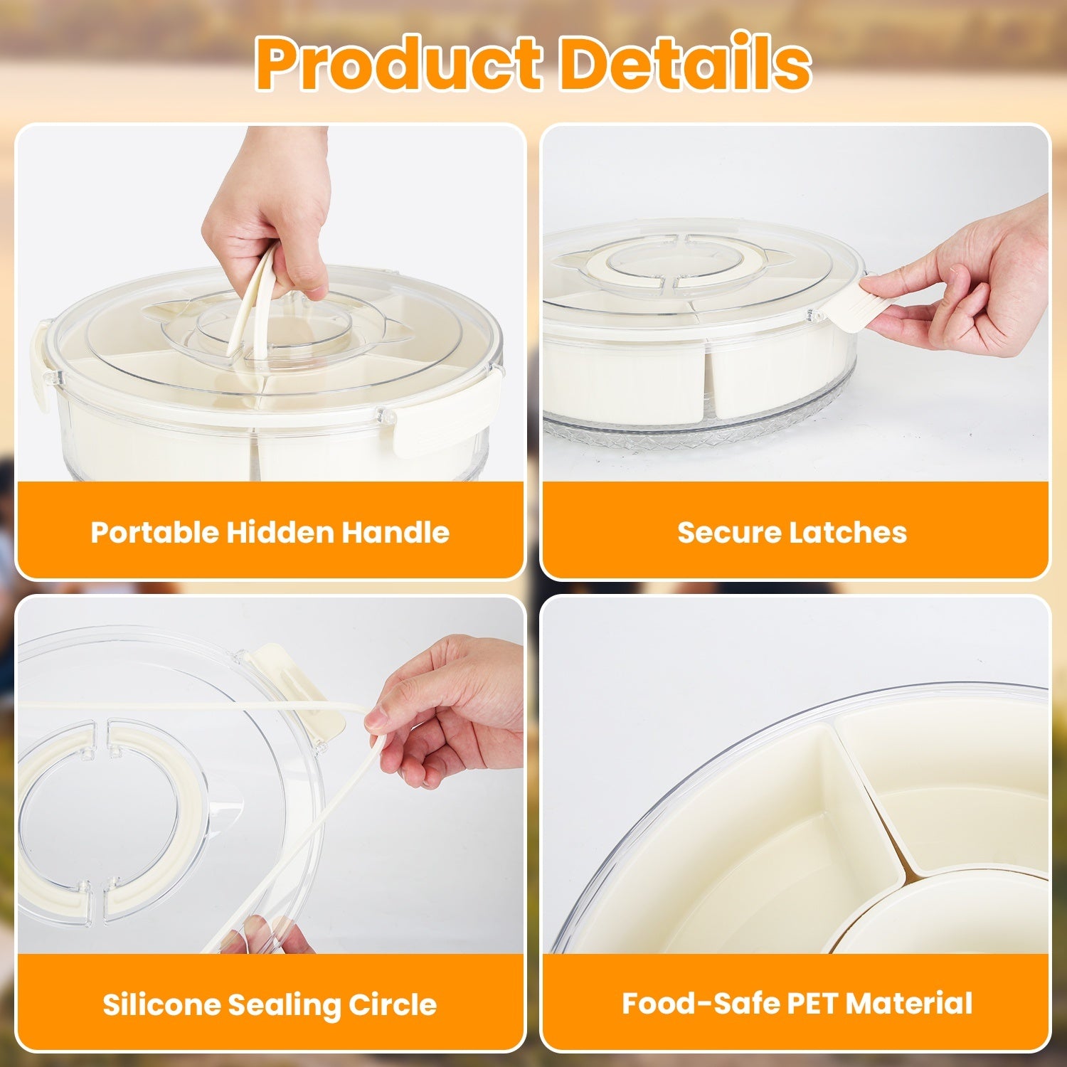 2Pcs Divided Serving Tray With Lid And Handle