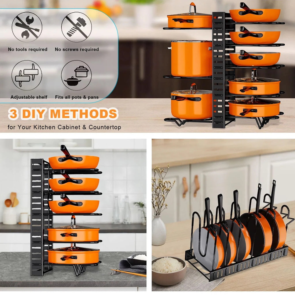 Pot Organizer Rack 8 Tiers Pots And Pans Organizer, Pot Lid Organizer For Kitchen Cabinet Cookware Organizers And Storage,Upgraded