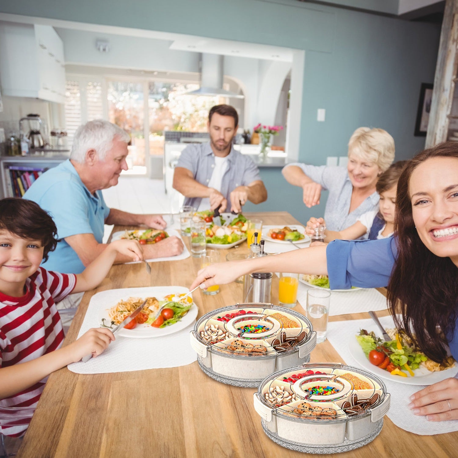 2Pcs Divided Serving Tray With Lid And Handle