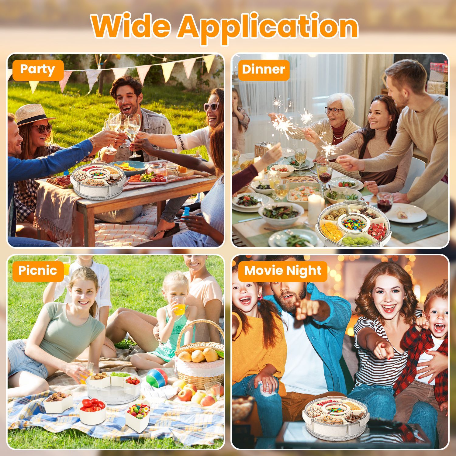 2Pcs Divided Serving Tray With Lid And Handle