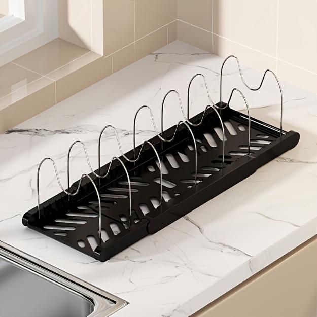 A Retractable Kitchen Storage Rack With Pot Rack