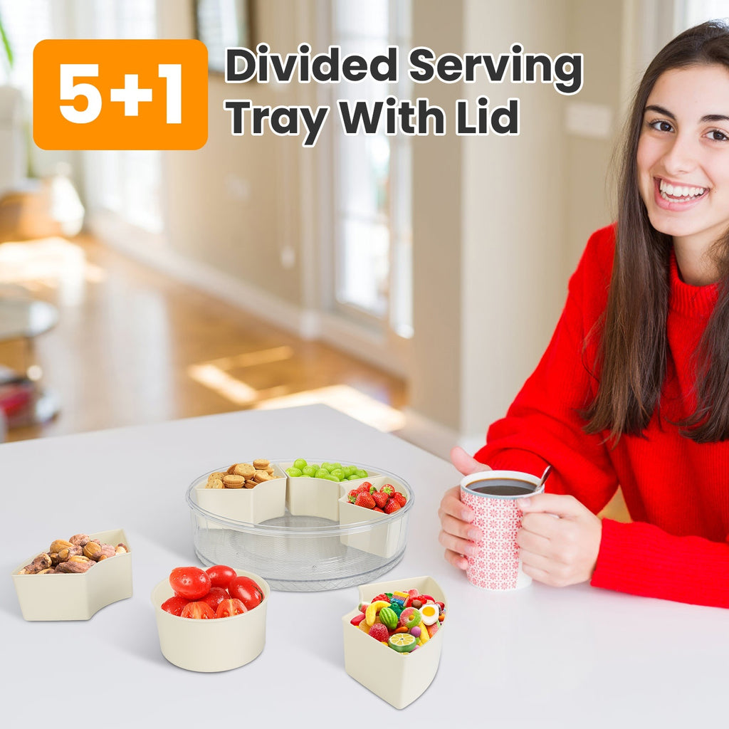 2Pcs Divided Serving Tray With Lid And Handle