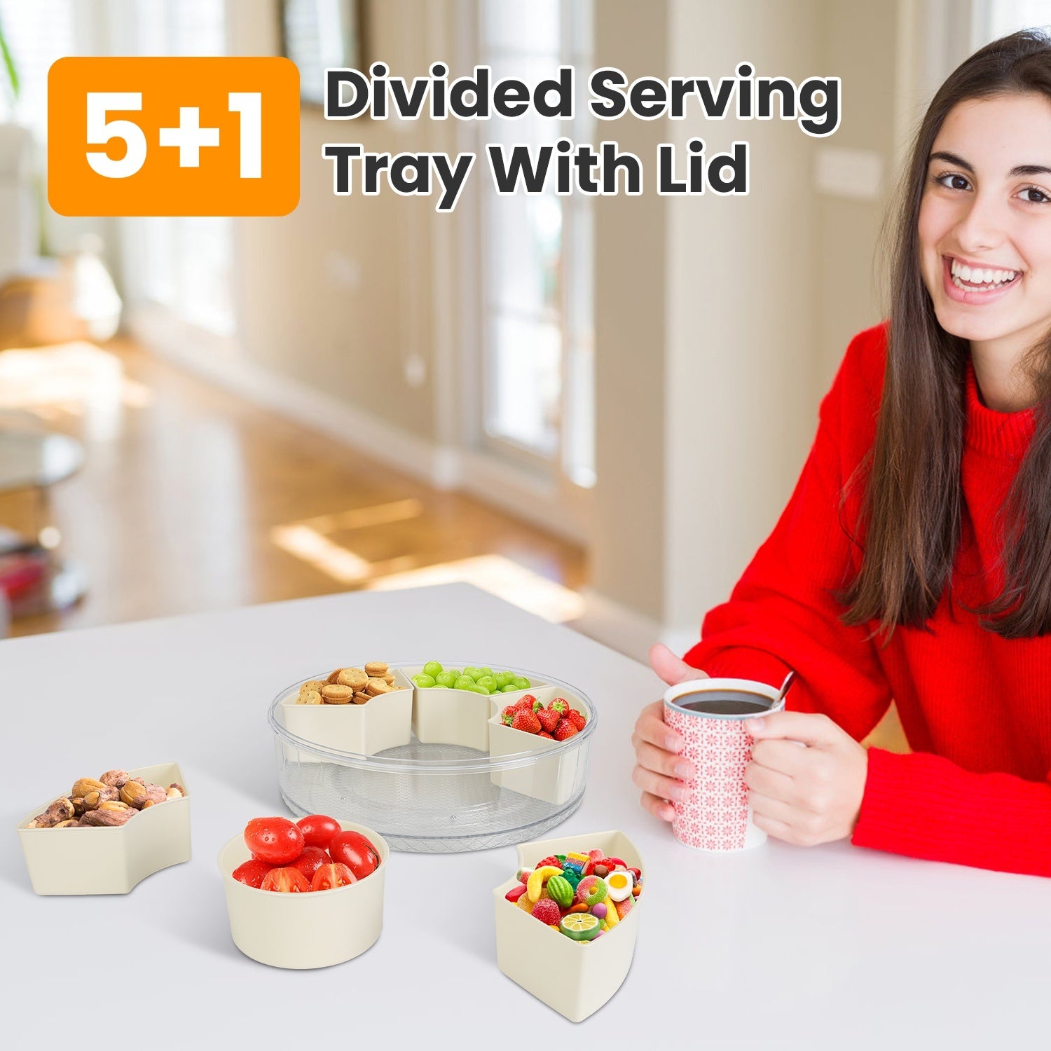 2Pcs Divided Serving Tray With Lid And Handle